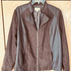 Chocolate Brown Faux Leather & Suede Jacket, Size 16, Excellent